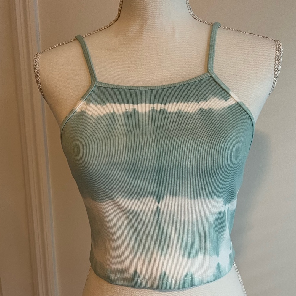 Zara Tie-Dye Tank Crop Top- Blue-Green and White Sz L
